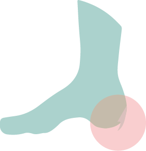 Una imagen de icono de un pie con una esfera roja que marca un punto en la parte inferior del pie.