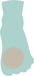 Un icono de un pie con una esfera gris que indica una zona afectada por grietas.