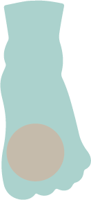 Un icono de un pie con una esfera gris que indica una zona afectada por un juanete.