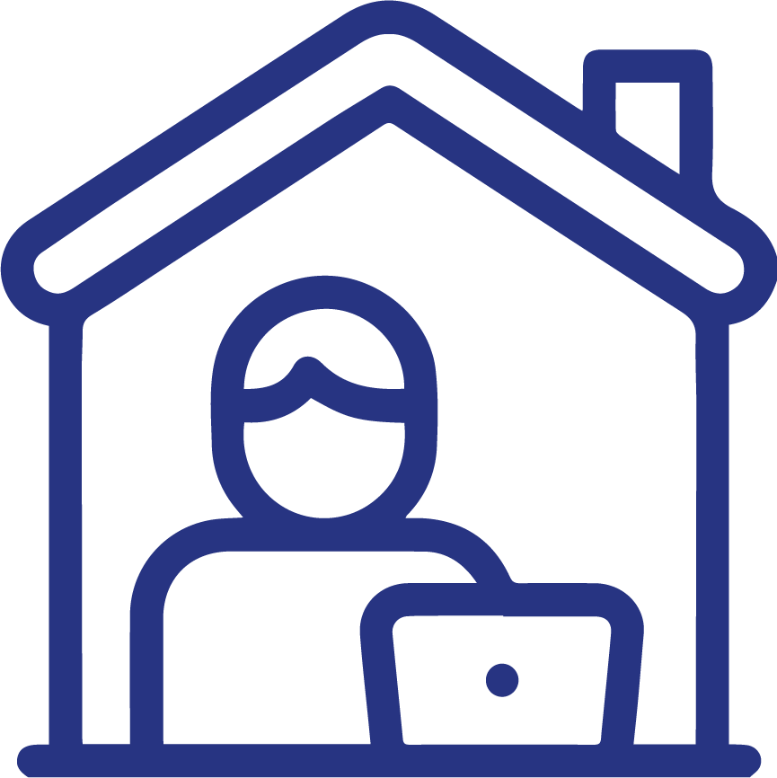 Un icono de una casa con un tejado y una persona dentro.