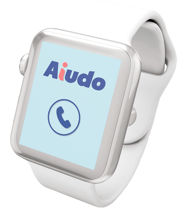 Una imagen sin fondo de un reloj con el logo de Aiudo.